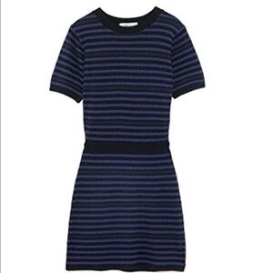 NWT Zara Knit Stretch Blue Black Knit Stripe Dress Size Small